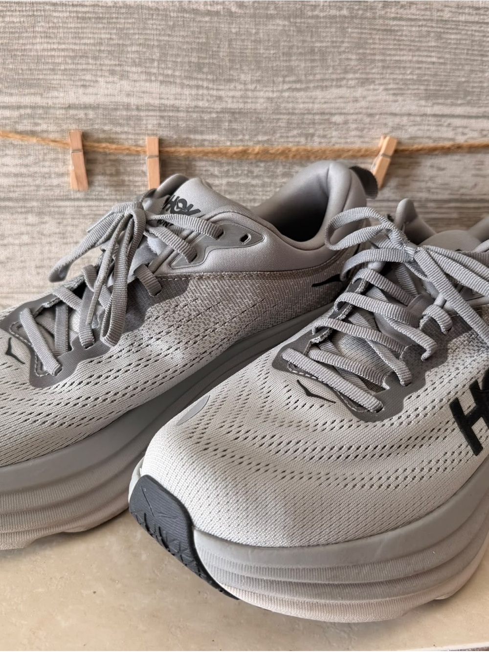 Hoka One One Bondi 8 Running Shoes - Harbor Mist Grey & Max Cushion Sporty Vibe